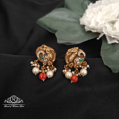 earrings 92.5 silver nakshi peacock design earrings-rcm1046 coral 92.5 silver ramala jewelry / ramala collections