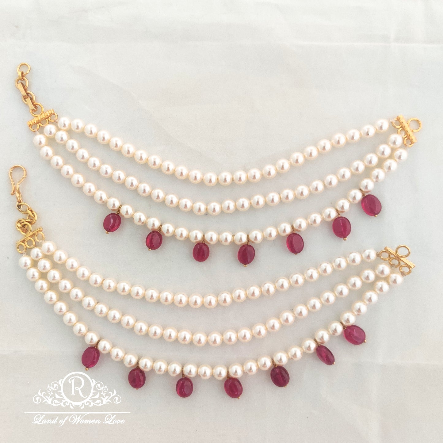 beautiful original pearls ear chains-rcm908 92.5 silver ramala jewelry / ramala collections