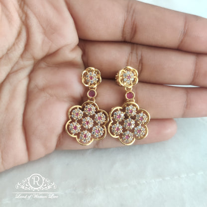 92.5 Silver Jewelry flower design neckpiece with earrings RCV0103