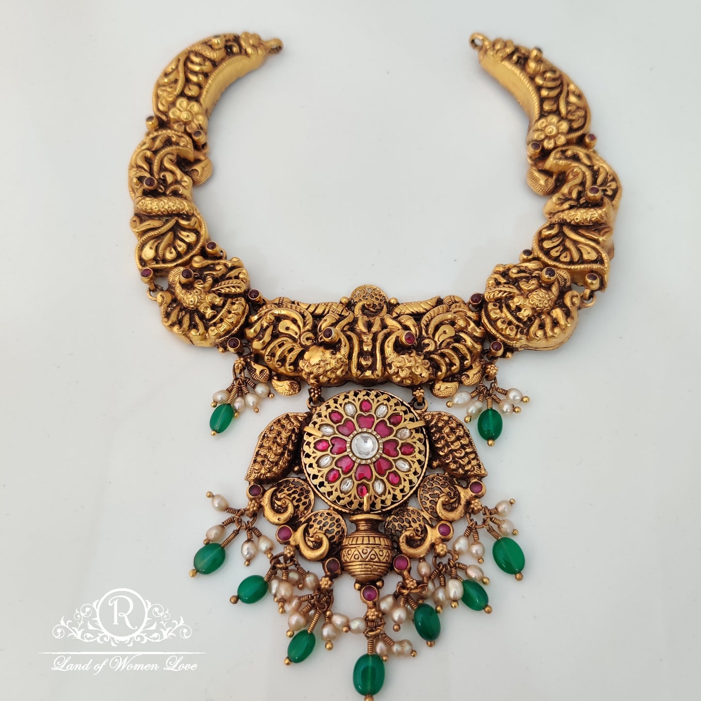 Beautiful Ã°Å¸â€™Â«silver necklace with peacock design and kundan locket Ã¢Å“Â¨14"-RCMA02