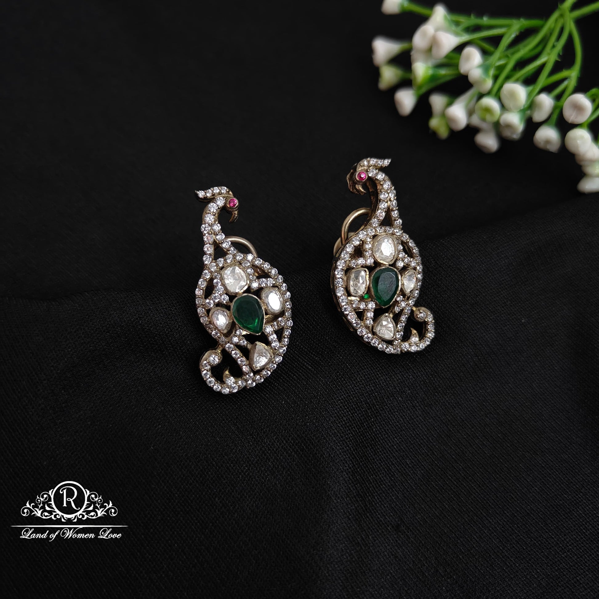 earrings 92.5 silver peacock design earrings-rcm1118 92.5 silver ramala jewelry / ramala collections