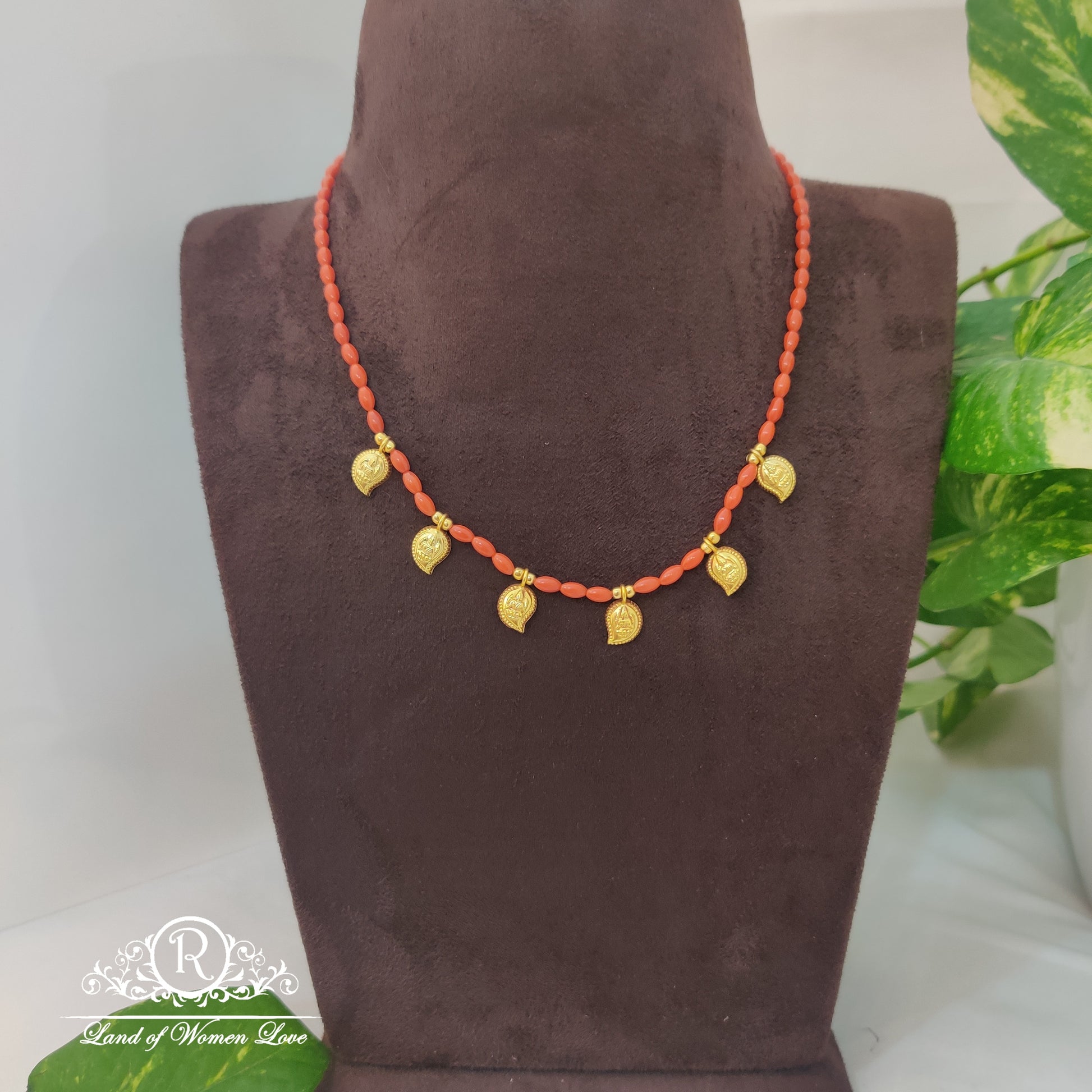 chain beautiful corals chain with mango lockets ã¢å“â¨and gold balls 18"-rch499 92.5 silver ramala jewelry / ramala collections
