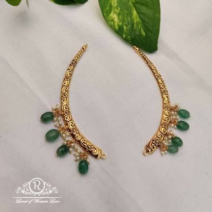 necklace 92.5 silver kanti with green beads hangings with 22k gold coating - rct05 92.5 silver ramala jewelry / ramala collections