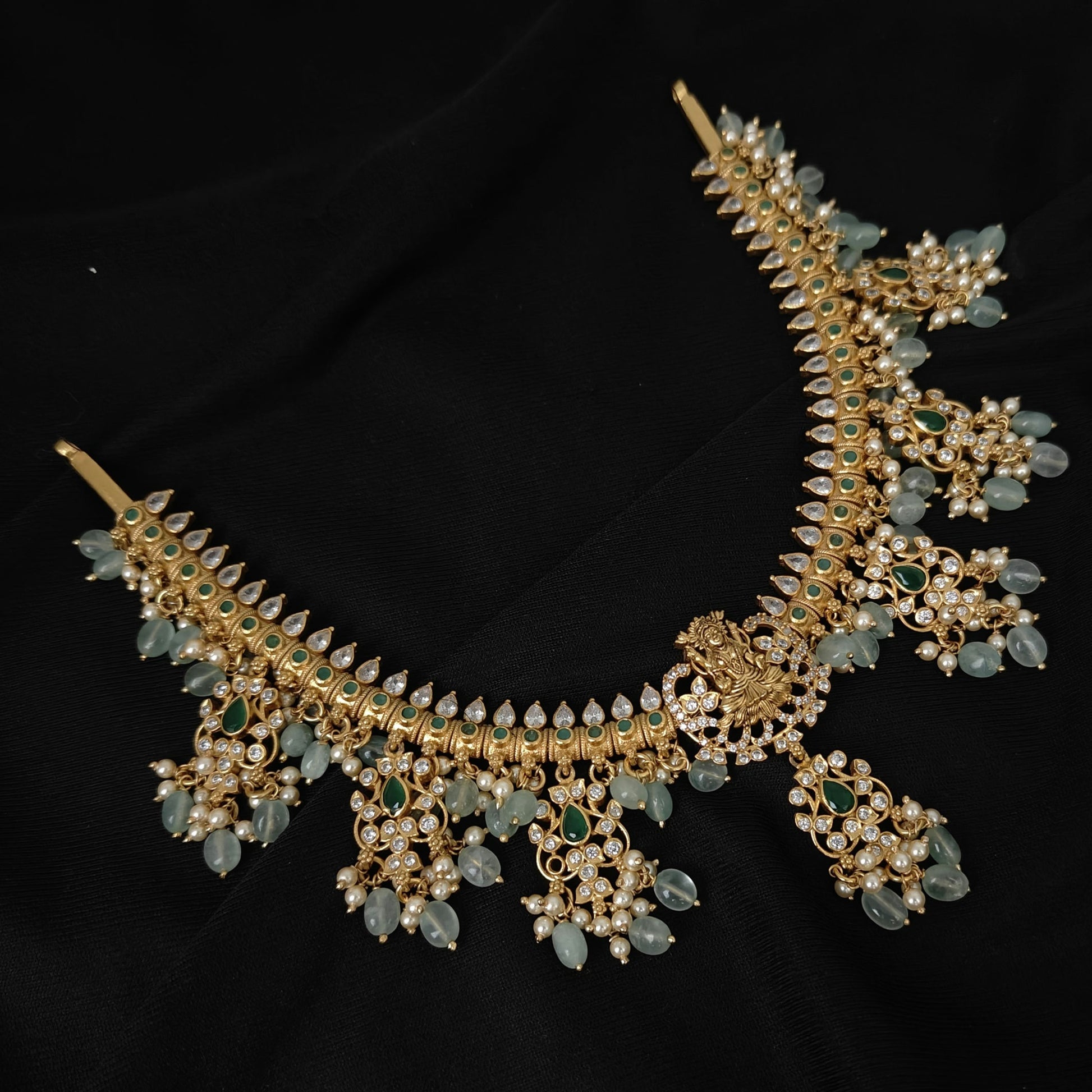 necklace silver white & green stones design necklace-rcm777 92.5 silver ramala jewelry / ramala collections