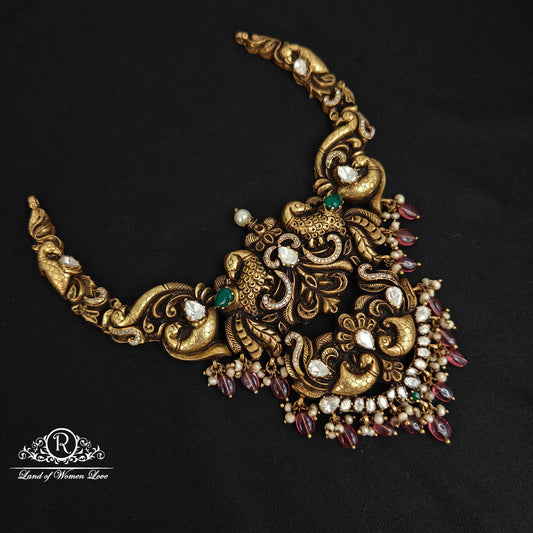 necklace 92.5 silver peacock design polki necklace-rcm1125 polki 92.5 silver ramala jewelry / ramala collections