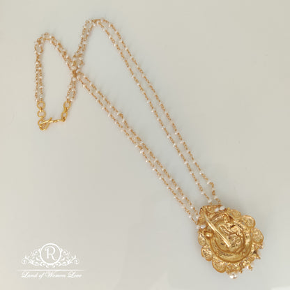 Lakshmi Devi locket rice pearls Silver Mala-RCHK0109