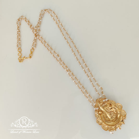 Lakshmi Devi locket rice pearls Silver Mala-RCHK0109