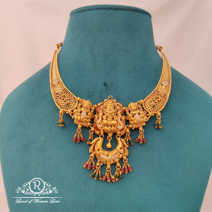 necklace simple and cute silver ã¢å“â¨ kantey with lakshmi devi design and hangings 12"-rcma05 92.5 silver ramala jewelry / ramala collections