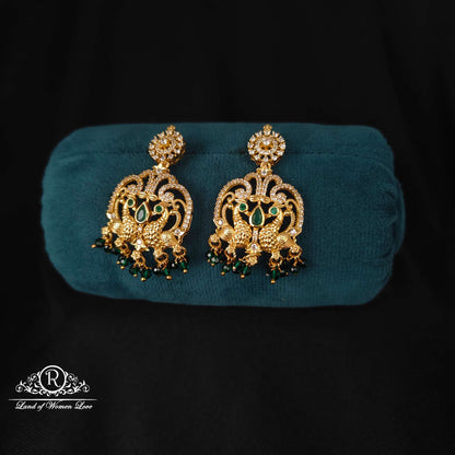 earrings peacock design cz- stones earrings-rcm968 cz 92.5 silver ramala jewelry / ramala collections