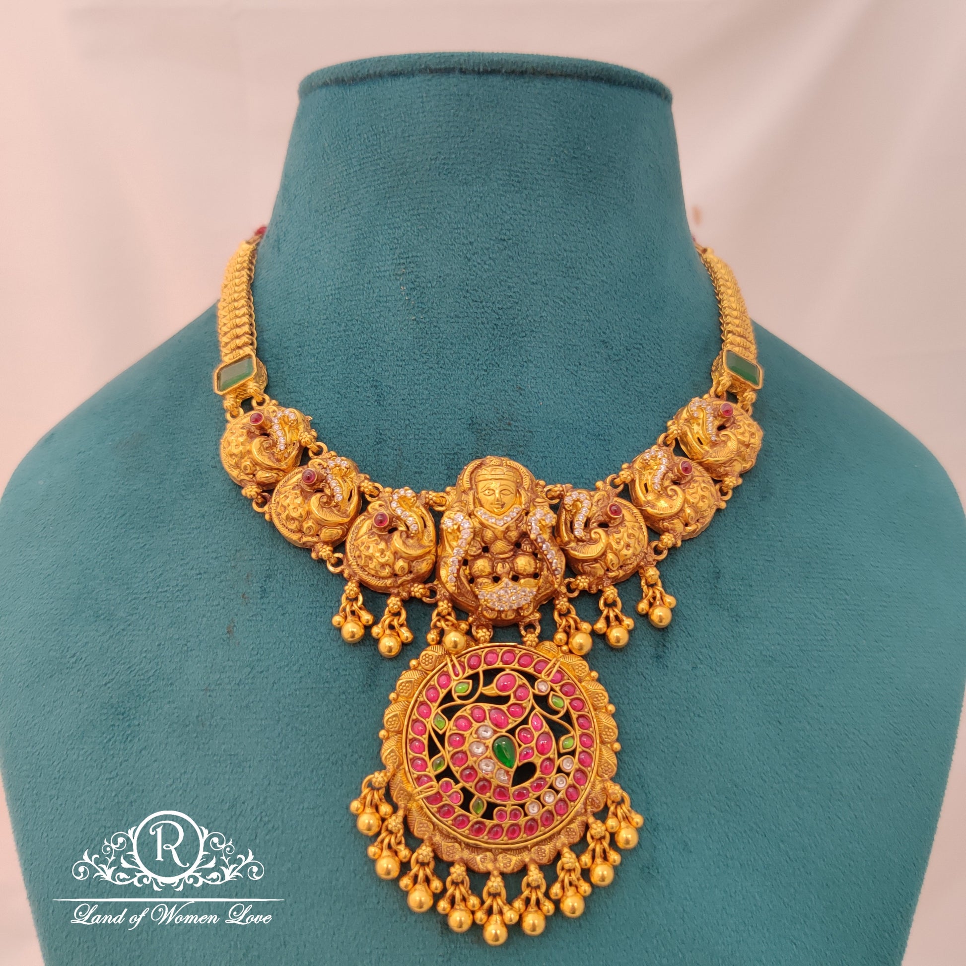 necklace beautiful silver necklace with peacock design and kundan locket 14"-rcma04 kundan 92.5 silver ramala jewelry / ramala collections