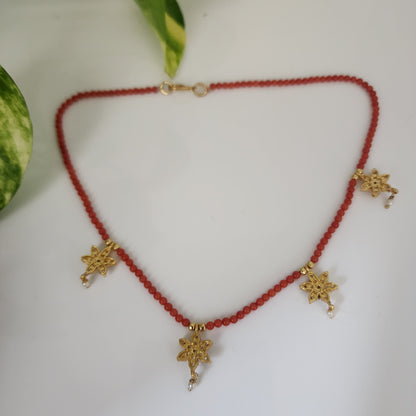 Stunning Corals with Silver CZ- drops Necklace-RCM249