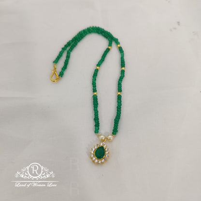 Emerald beads real look with silver locket and silver balls&hook - RCMJ147