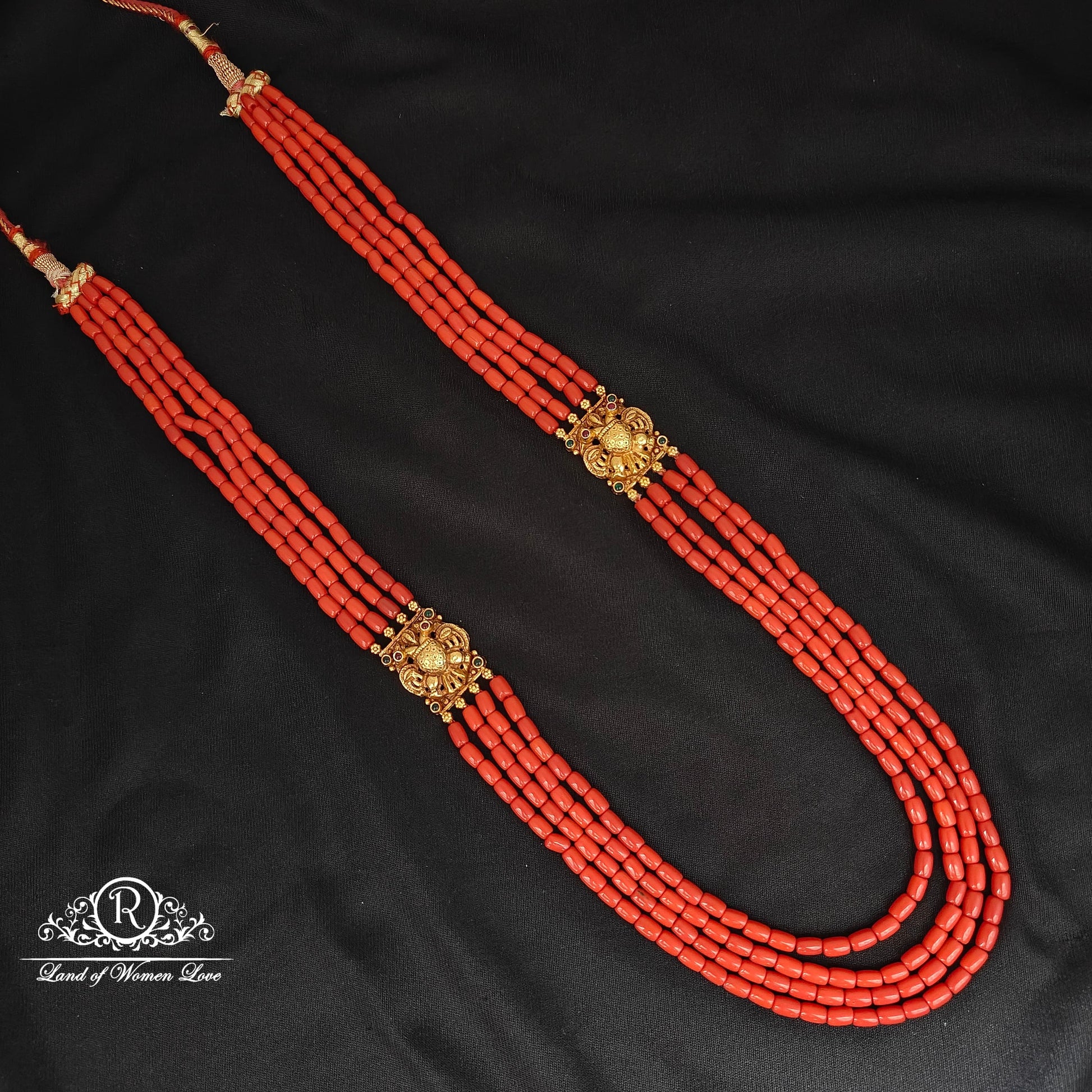 92.5 silver coral beads mala with lakshmi devi lockets -rch834 coral 92.5 silver ramala jewelry / ramala collections