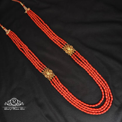 92.5 silver coral beads mala with lakshmi devi lockets -rch834 coral 92.5 silver ramala jewelry / ramala collections