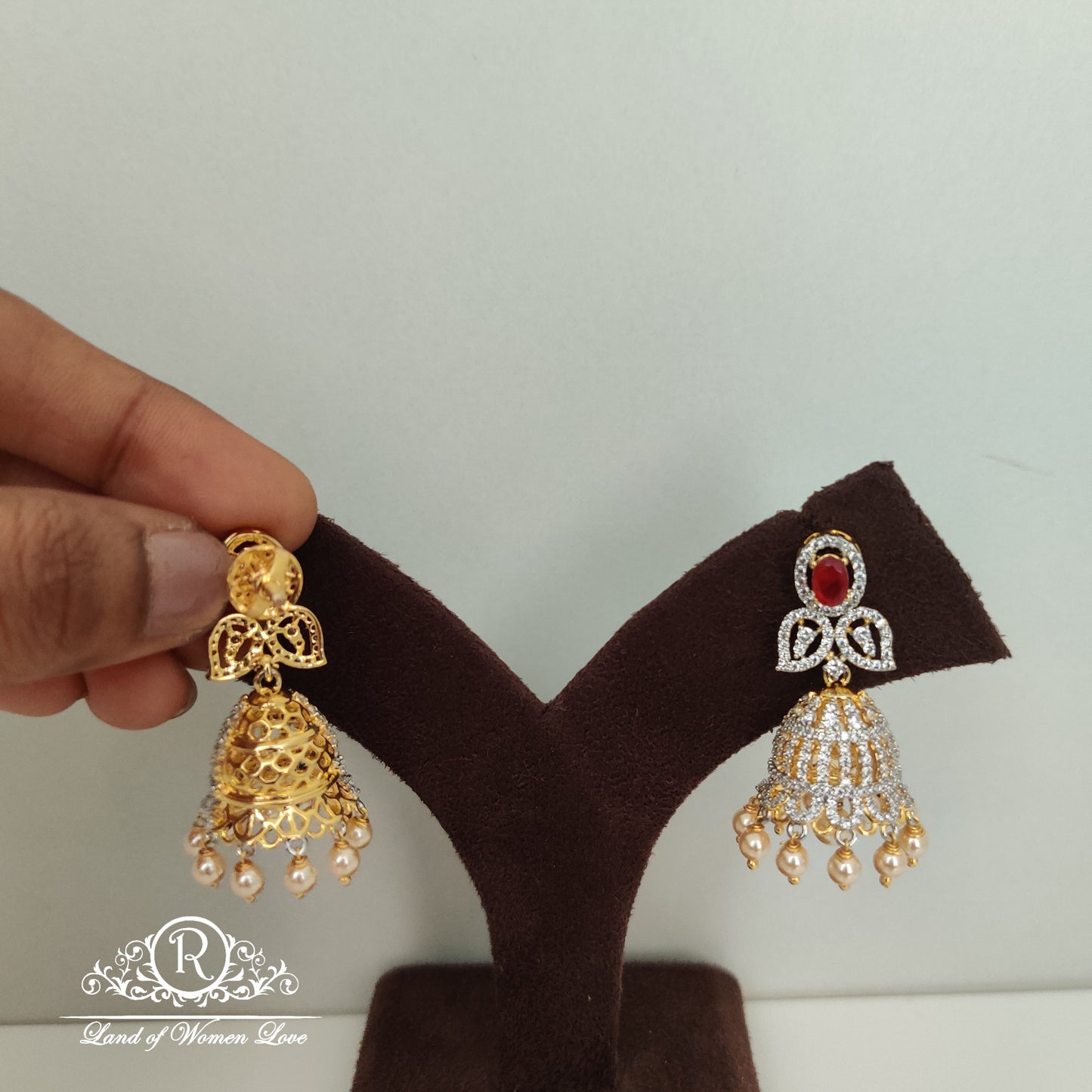Diamond finishing Silver jhumkas-RC85-90CP017