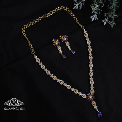 earrings 92.5 silver cz- stones flower design necklace set cz 92.5 silver ramala jewelry / ramala collections