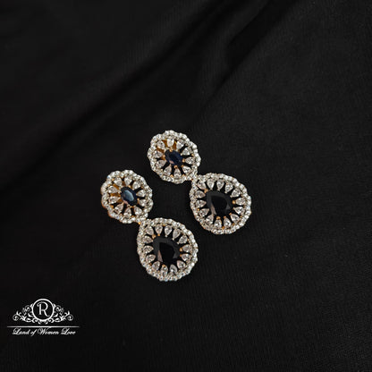 92.5 Silver Diamond finishing Black stone Necklace Set-RCDS085