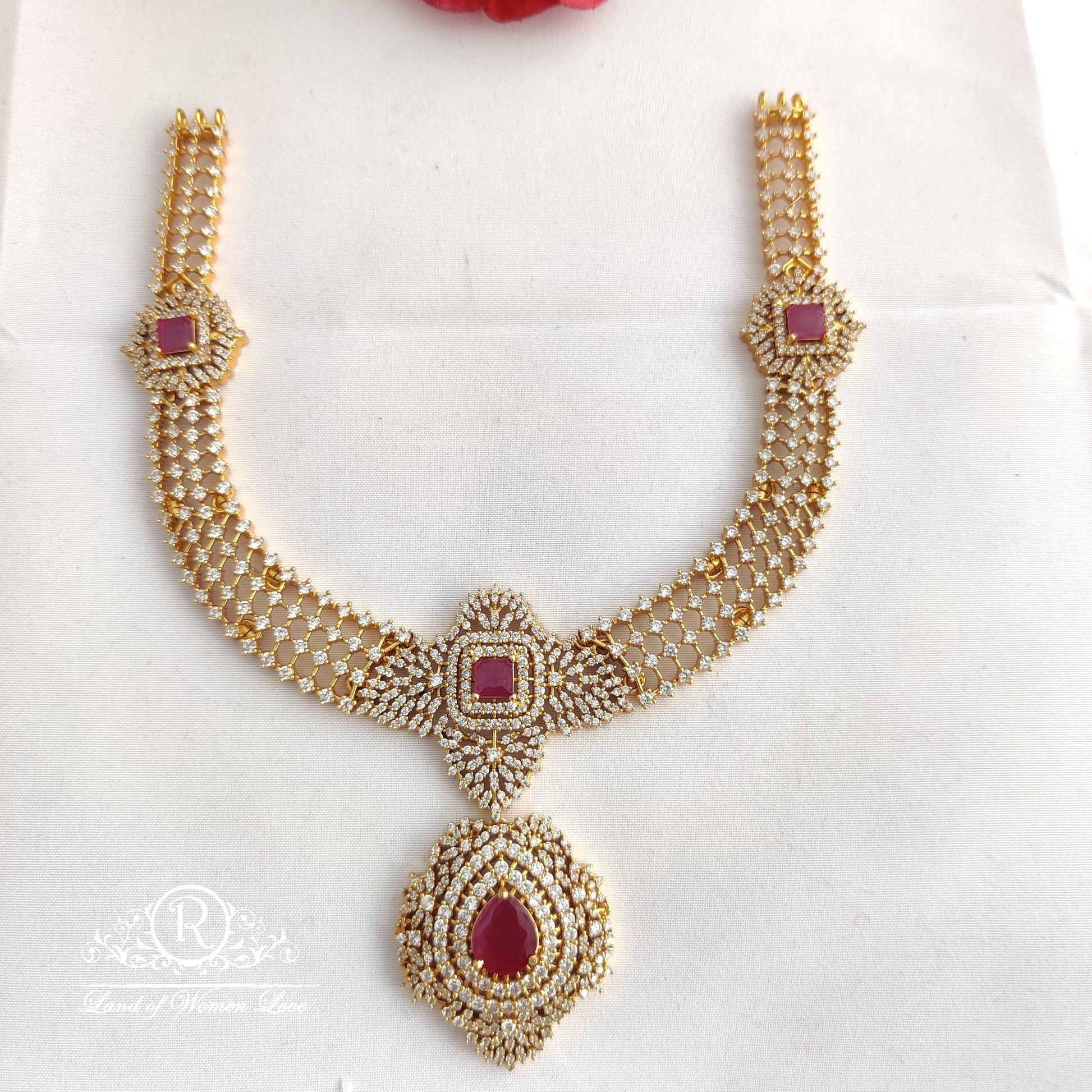 necklace 92.5 silver necklace with rubies and diamond look finish:rcv136 92.5 silver ramala jewelry / ramala collections