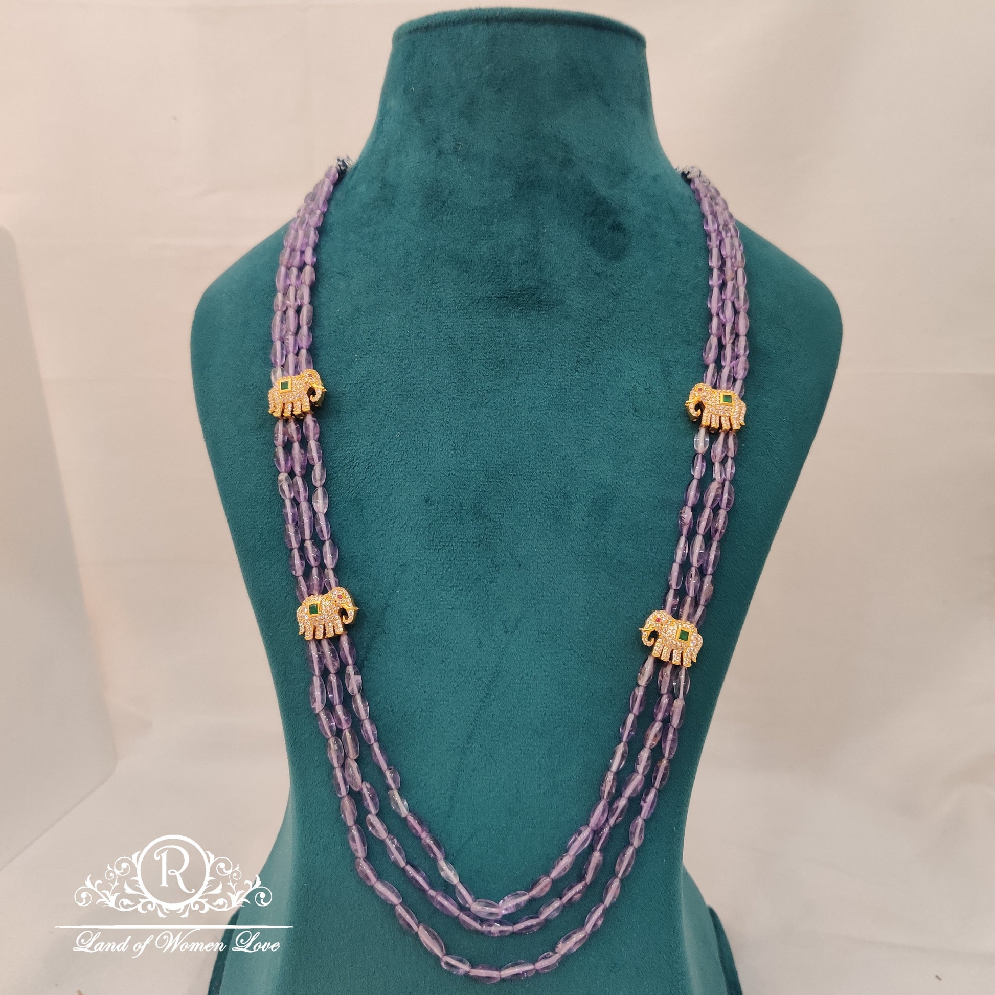 beautiful purple oval beads with elephant side lockets ã¢å“â¨24"-rch498 92.5 silver ramala jewelry / ramala collections
