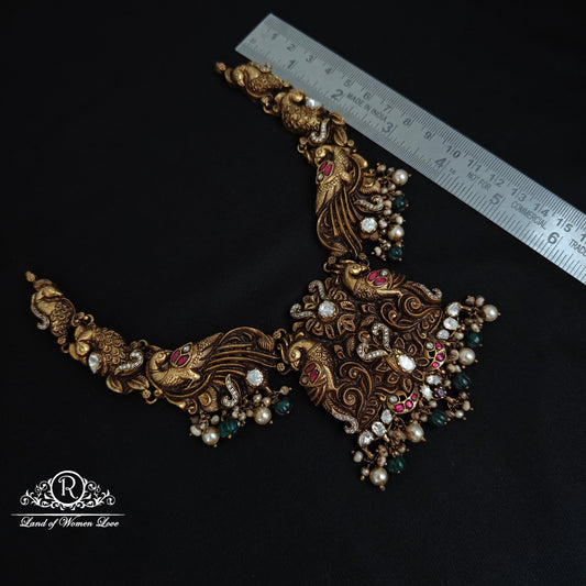 92.5 Silver peacock Design kundans and polki Necklace-RCM1123