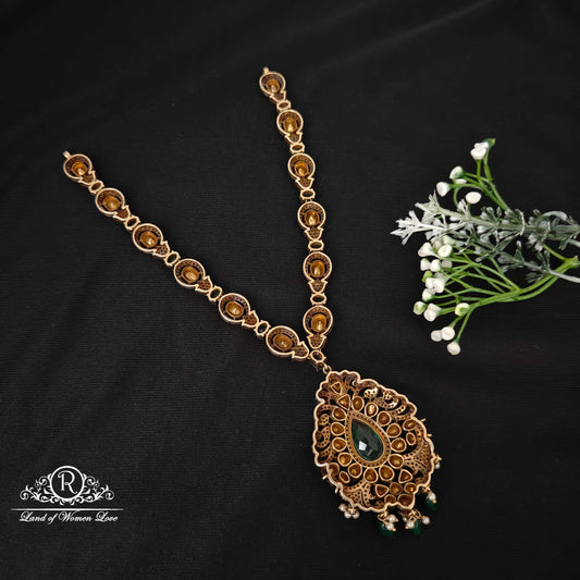 Moissanite with Emerald green Kundans Silver Necklace-RCM588