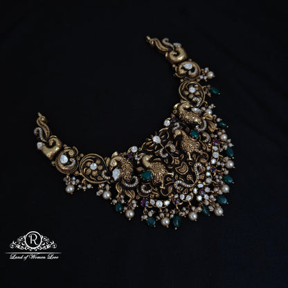 necklace 92.5 silver peacock design nakshi polki necklace-rcm1122 polki 92.5 silver ramala jewelry / ramala collections