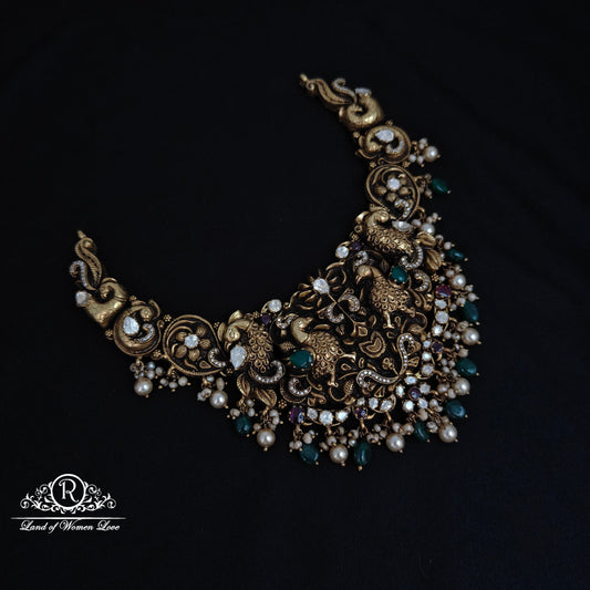 necklace 92.5 silver peacock design nakshi polki necklace-rcm1122 polki 92.5 silver ramala jewelry / ramala collections