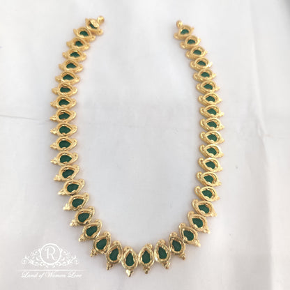 92.5 Silver Jewelry antique design green colour stone necklace RCV088