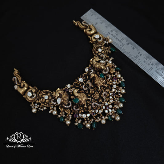 92.5 Silver peacock Design nakshi polki Necklace-RCM1122