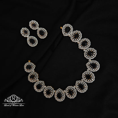 earrings 92.5 silver diamond finishing black stone necklace set 92.5 silver ramala jewelry / ramala collections