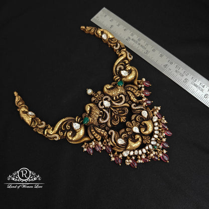 92.5 Silver peacock Design polki Necklace-RCM1125