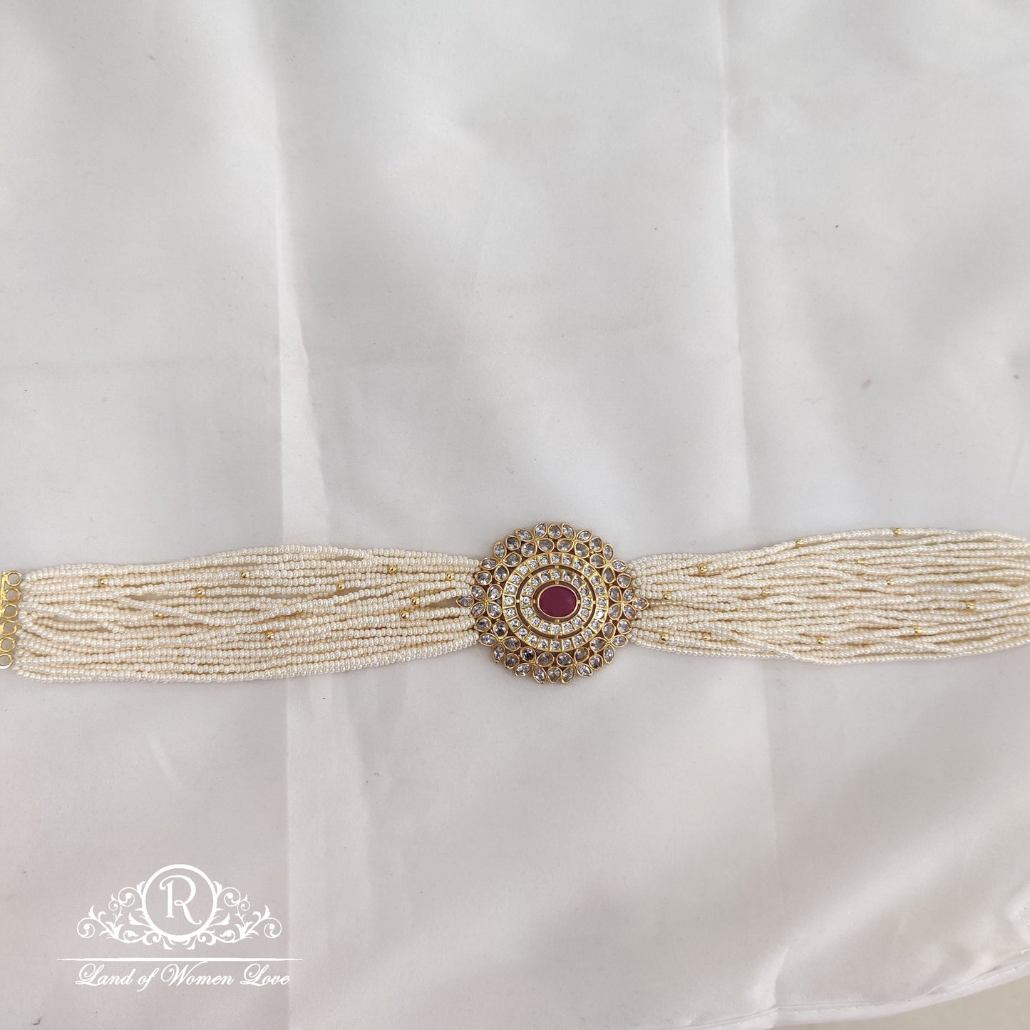 92.5 silver Jewelry white gold tone kundan beaded necklace RCW005