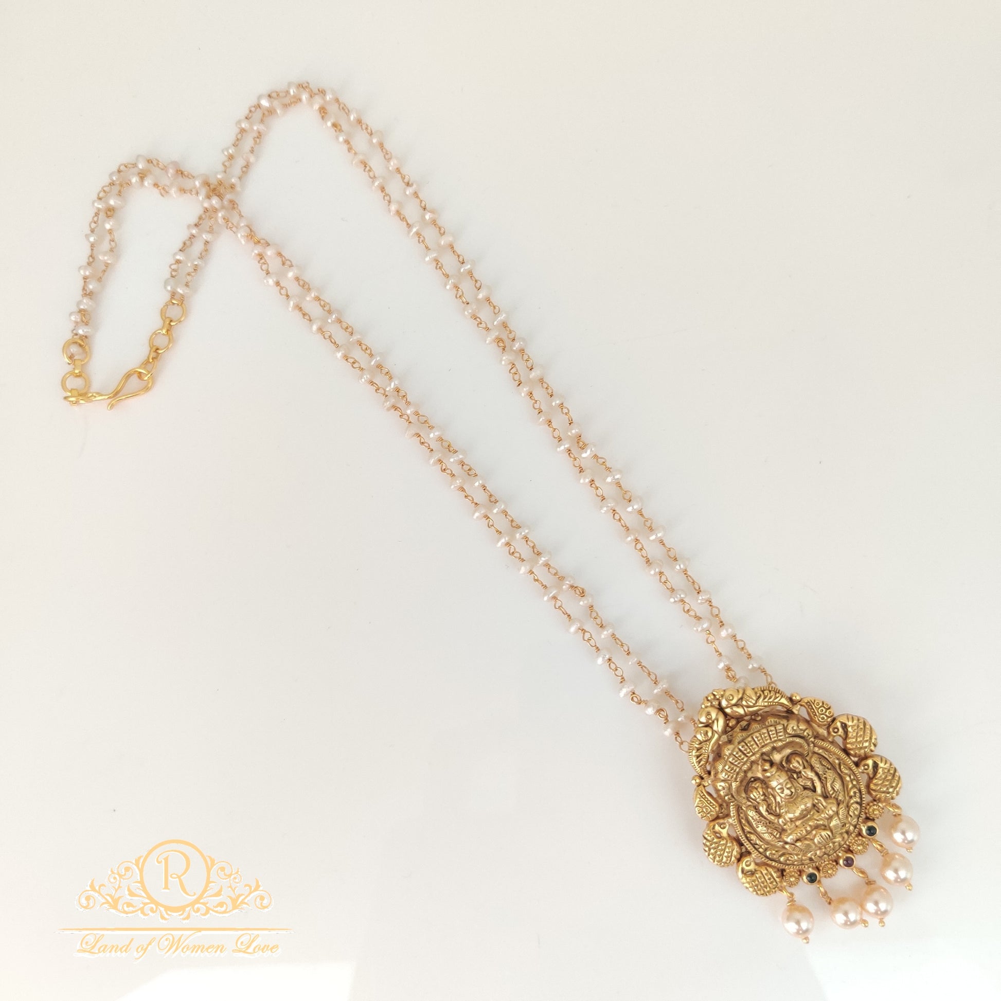 lakshmi devi locket rice pearls silver mala-rchk0109 92.5 silver ramala jewelry / ramala collections