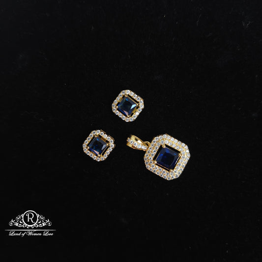 earrings 92.5 silver cz- stones navy blue pendant set cz 92.5 silver ramala jewelry / ramala collections