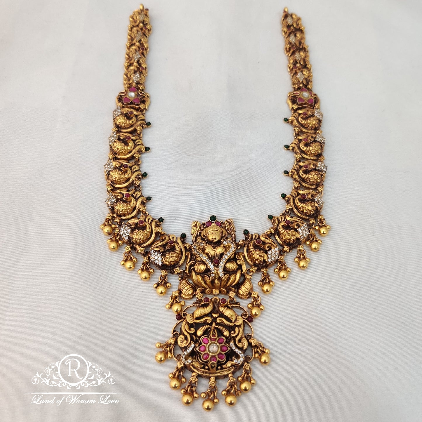 Beutiful silver Ã¢Å“Â¨ Lakshmi Devi haram with peacock Ã°Å¸Â¦Å¡ design 22"-RCM757