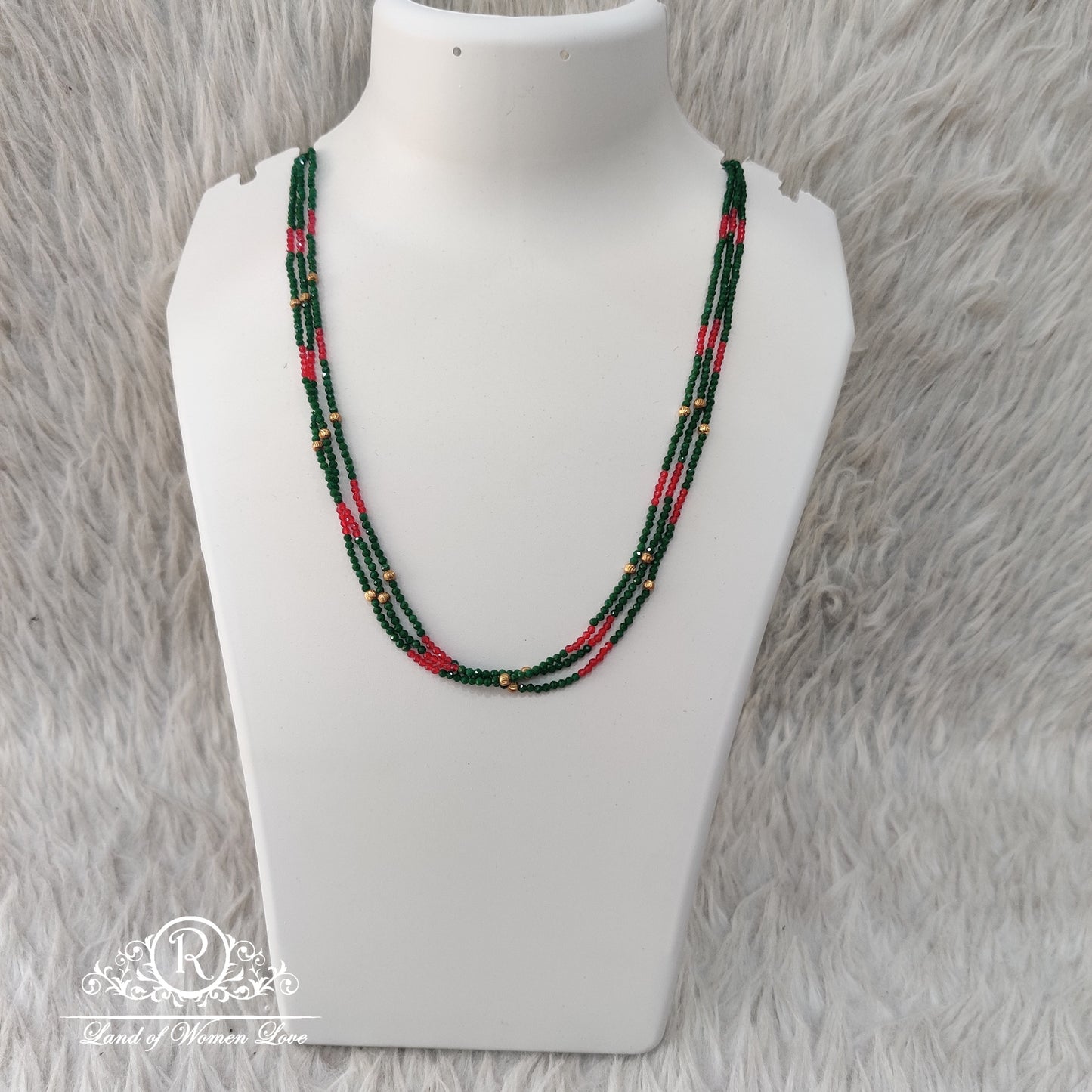 Beads Mala Green & Red Colour Middle gold Ball RCH317