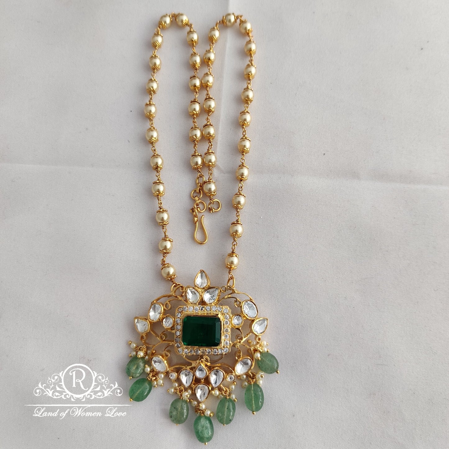 92.5 Silver Beautiful Moissanite pendent With Pearls Beads Chain:S701 D007