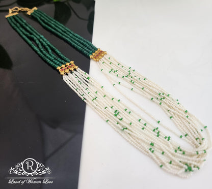 Beautiful green beads and green pot pearls with side lockets Ã¢Å“Â¨24"-RCH501