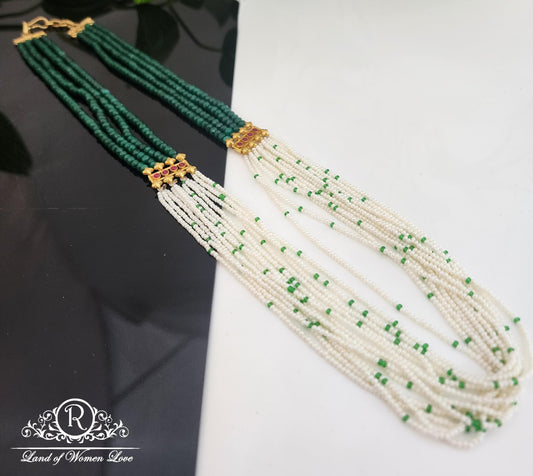 Beautiful green beads and green pot pearls with side lockets Ã¢Å“Â¨24"-RCH501