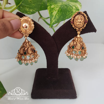 Beaded Nakshi design Silver jhumkas-RCM890