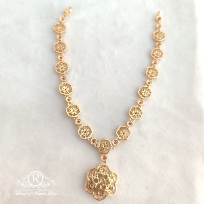 92.5 Silver Jewelry flower design neckpiece with earrings RCV0103