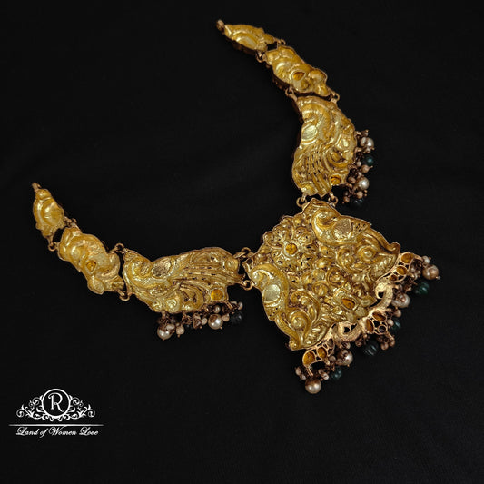 92.5 Silver peacock Design kundans and polki Necklace-RCM1123