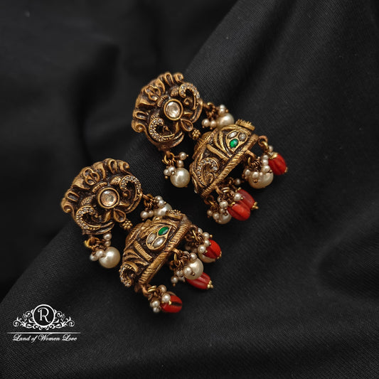 earrings 92.5 silver nakshi jhumkas with corals-rcm1127 92.5 silver ramala jewelry / ramala collections