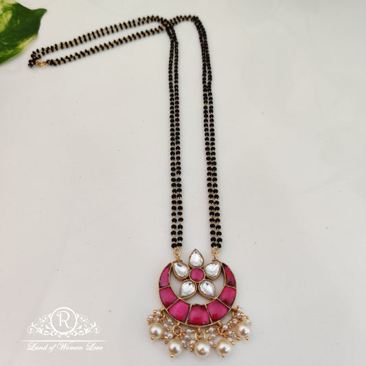 pendant simple and cute black beadsã¢å“â¨with kundans pendant 24"-rch529 92.5 silver ramala jewelry / ramala collections