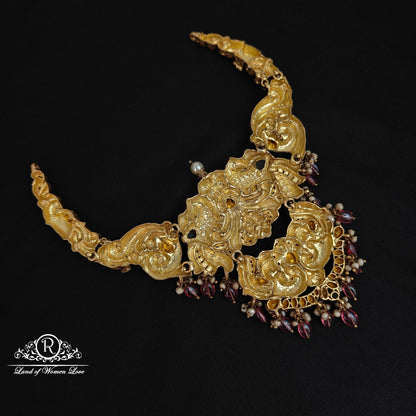 92.5 Silver peacock Design polki Necklace-RCM1125