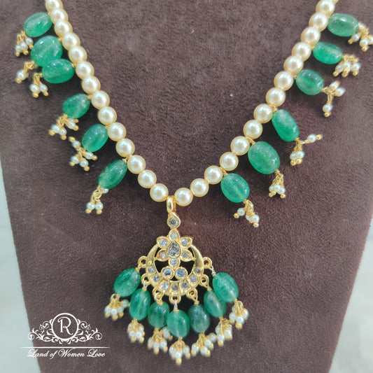 92.5 Silver Jewelry Meenakari kundhan green beads necklace HK0015