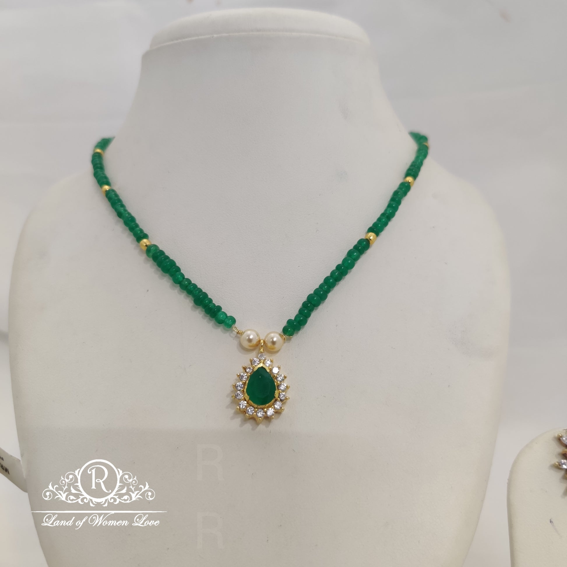 emerald beads real look with silver locket and silver balls&hook - rcmj147 emerald 92.5 silver ramala jewelry / ramala collections