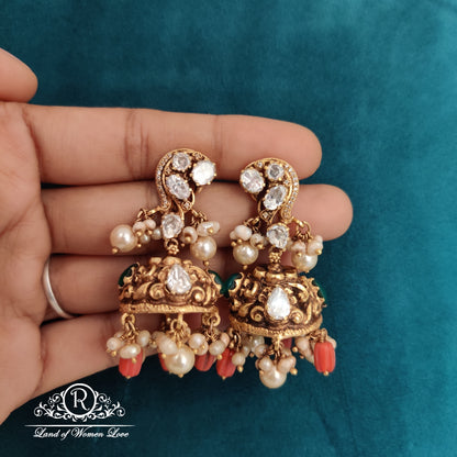 Unique design Moissanite polki stones Silver jhumkas-RCM832