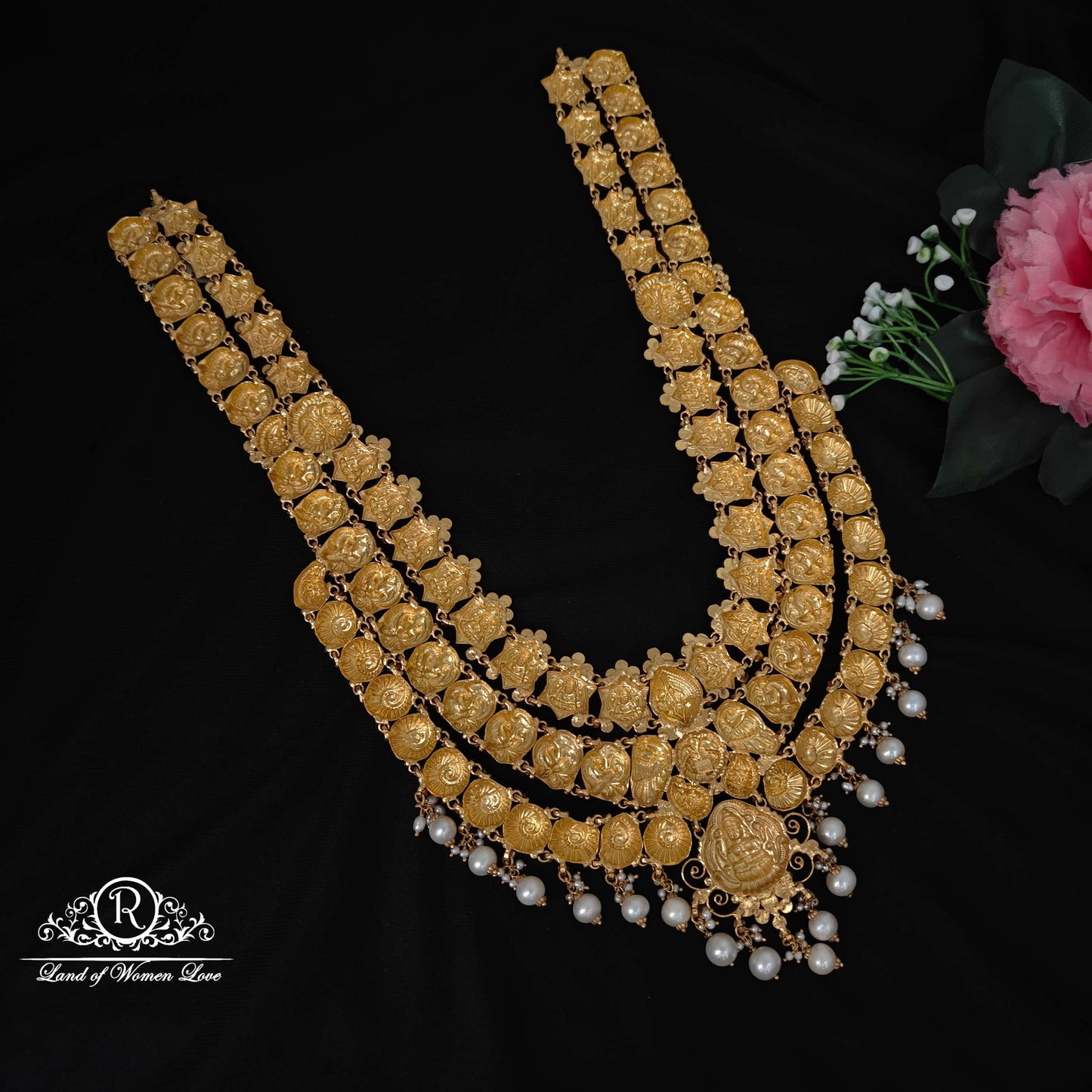 Silver Lakshmi Devi With Peacock Design Haram-RC87-60P31