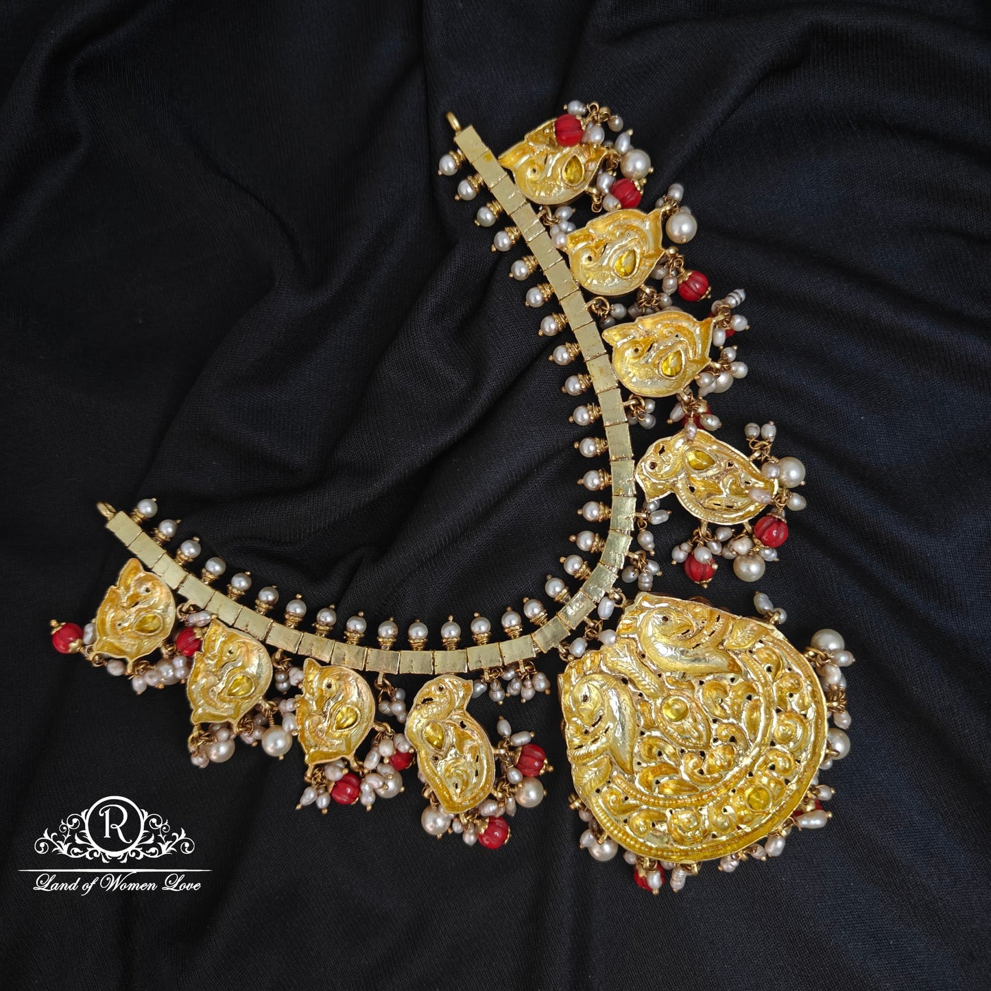 92.5 Silver Nakshi Victorian Peacock design Necklace-RCDS080